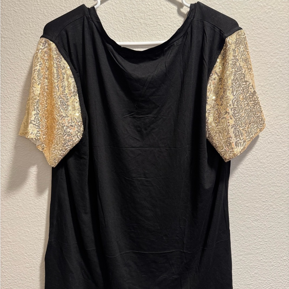 Black and Gold Sequin Sleeve Women's Top